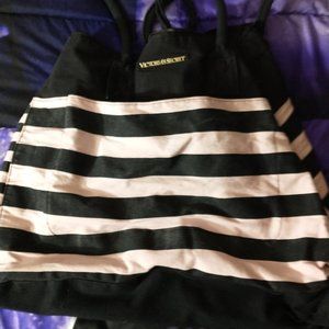 VS PINK & BLACK STRIPED CANVAS TOTE